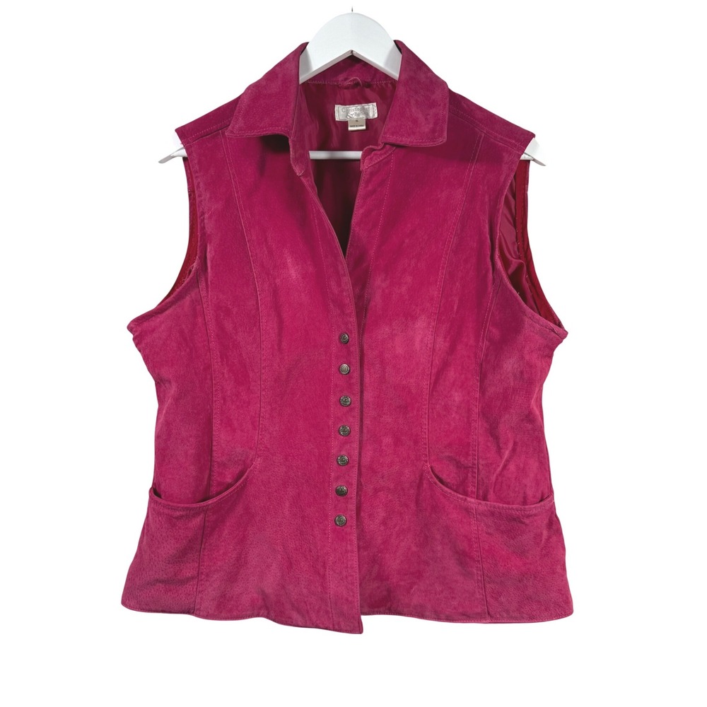 Christopher & Banks‎ Magenta Pink Suede Leather Vest Button Front XL Vintage